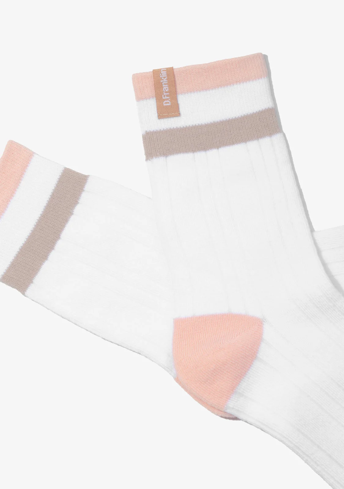 Retro 3 Stripes Cuff Socks 2 Pack Peach-White - Image 3