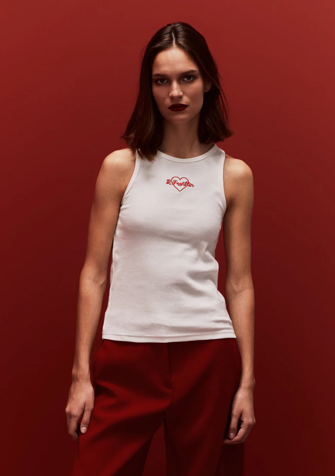 Rib Tank Top Heart White - Image 2